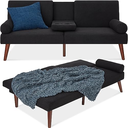 Versatile Fabric Upholstered Futon Sofa Bed - Black