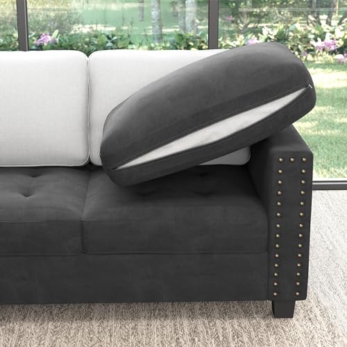 Grey Velvet L-Shaped Sectional Sofa with Ottoman