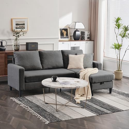 Dark Grey Convertible Sectional Sofa with Ottoman