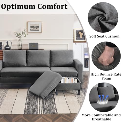 Dark Grey Convertible Sectional Sofa with Ottoman