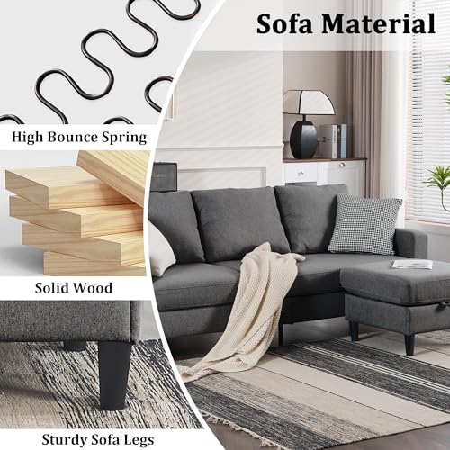 Dark Grey Convertible Sectional Sofa with Ottoman