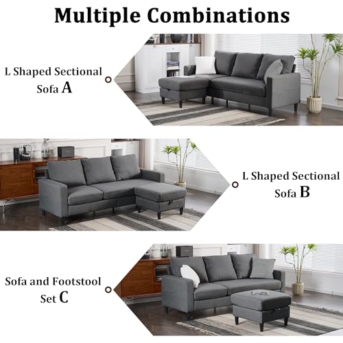 Dark Grey Convertible Sectional Sofa with Ottoman