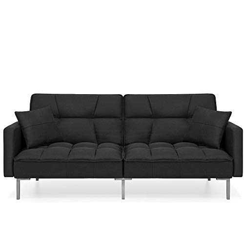 Convertible Linen Splitback Futon Sofa Couch - Black