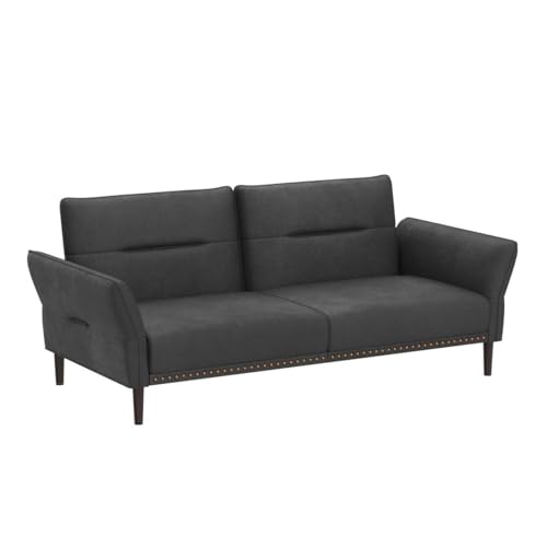 LINSY Black Faux Leather Futon Sofa Bed