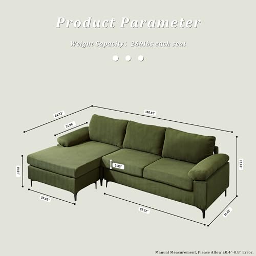 XIZZI 100" Corduroy L-Shaped Sectional Sofa