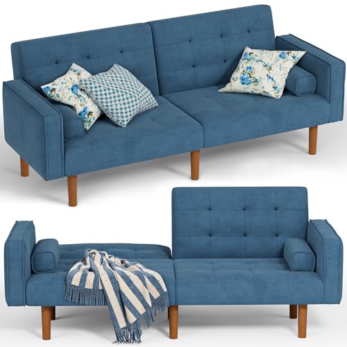 Convertible Futon Sectional Sleeper Couch, Sea Blue, Small