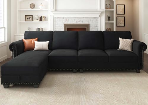 Nolany L-Shaped Convertible Sofa in Black