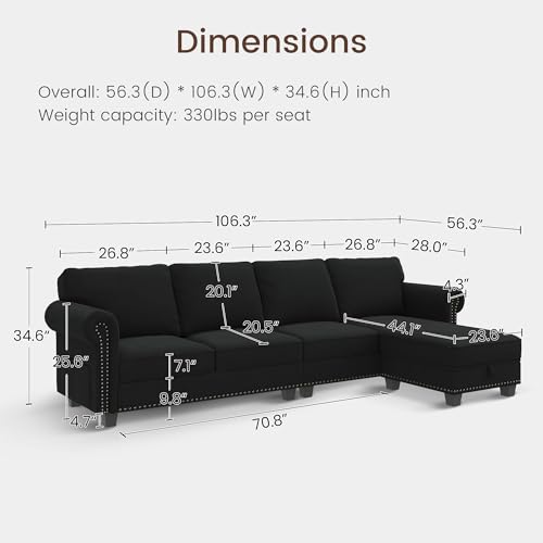 Nolany L-Shaped Convertible Sofa in Black