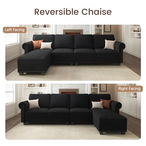 Nolany L-Shaped Convertible Sofa in Black