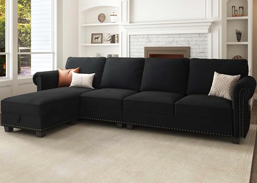 Nolany L-Shaped Convertible Sofa in Black