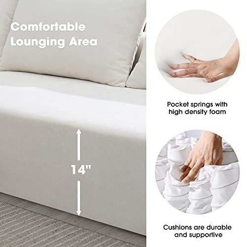 Beige Modular L-Shaped Sofa with Pillows