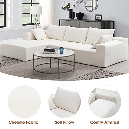 Beige Modular L-Shaped Sofa with Pillows