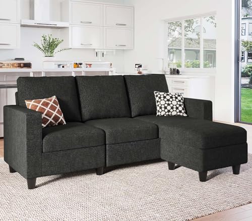 Modern L-Shaped Convertible Sectional Sofa in Dark Grey
