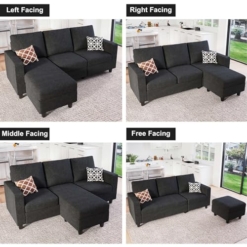 Modern L-Shaped Convertible Sectional Sofa in Dark Grey