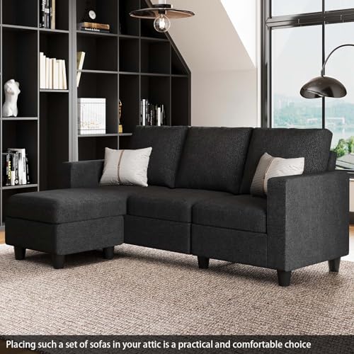 Modern L-Shaped Convertible Sectional Sofa in Dark Grey