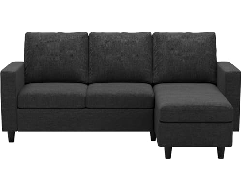 Modern L-Shaped Convertible Sectional Sofa in Dark Grey