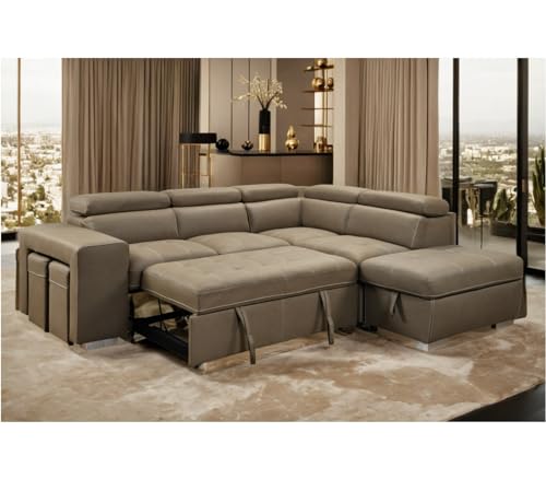 Light Brown L-Shaped Sectional Sofa with Pull-Out Bed