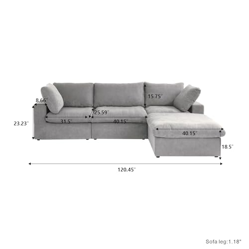 Light Grey Modular Sectional Sofa with Ottoman