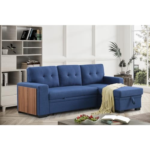 Blue Reversible Modern Sleeper Sectional Sofa