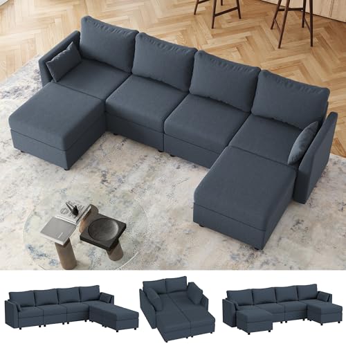 Dark Gray U-Shaped Modular Sofa with Chaise Lounge