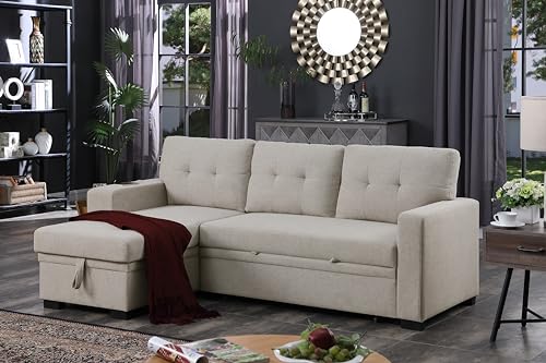 Reversible L-Shaped Convertible Sleeper Sofa – Light Gray