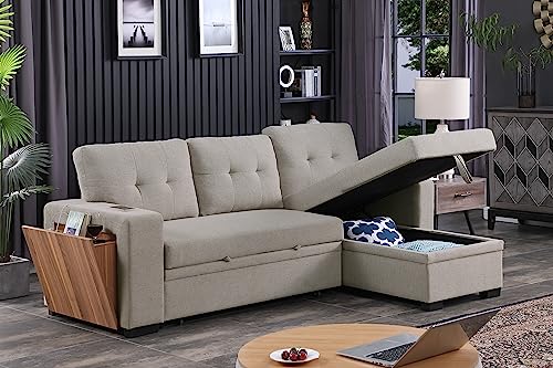 Reversible L-Shaped Convertible Sleeper Sofa – Light Gray