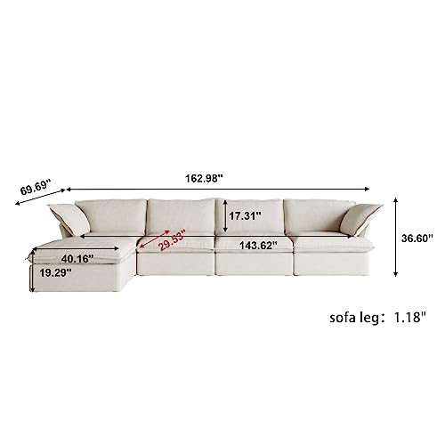 Beige L-Shaped Modular Sectional Sofa with Chaise