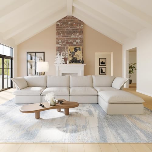 Beige L-Shaped Modular Sectional Sofa with Chaise