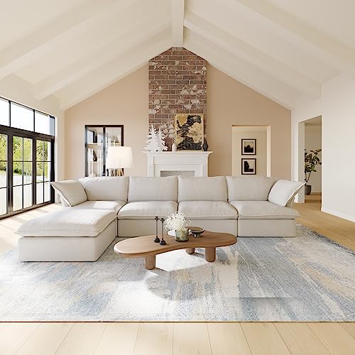 Beige L-Shaped Modular Sectional Sofa with Chaise