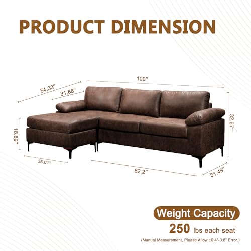 Chocolate Brown L-Shaped Sectional Sofa with Chaise