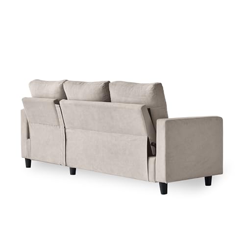 Beige L-Shaped Chenille Convertible Couch Sectional