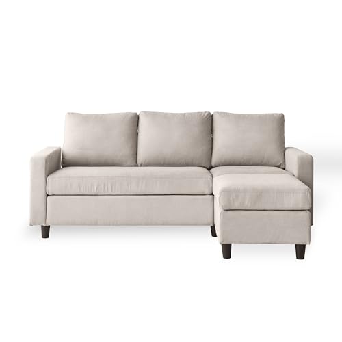 Beige L-Shaped Chenille Convertible Couch Sectional