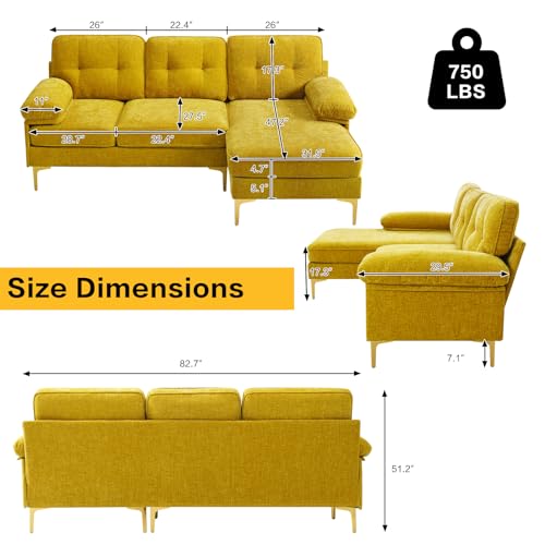 Modern 82-Inch Convertible Chenille Sectional Sofa