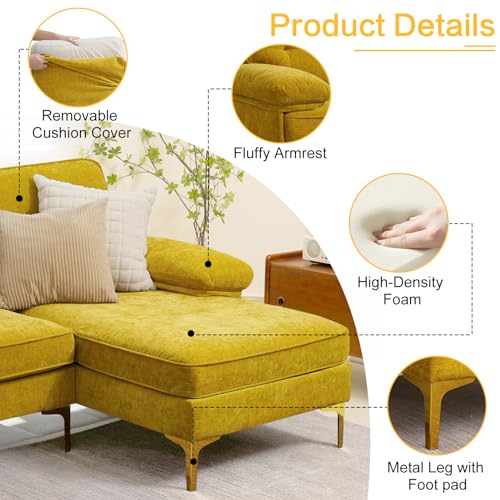 Modern 82-Inch Convertible Chenille Sectional Sofa