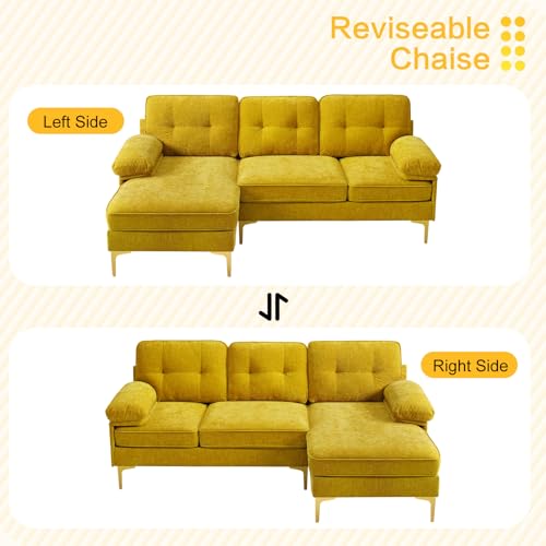 Modern 82-Inch Convertible Chenille Sectional Sofa