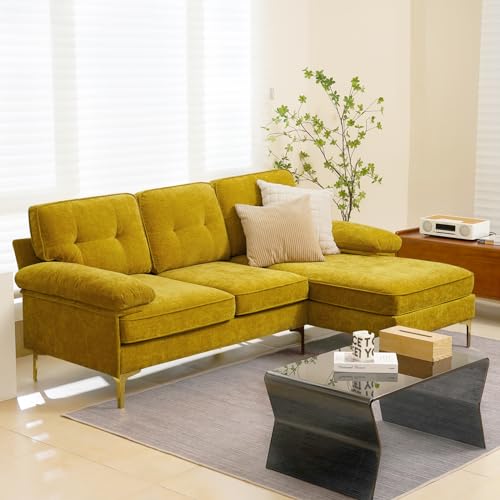 Modern 82-Inch Convertible Chenille Sectional Sofa
