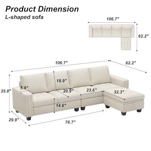 Beige Velvet Reversible L-Shaped Sectional Sofa