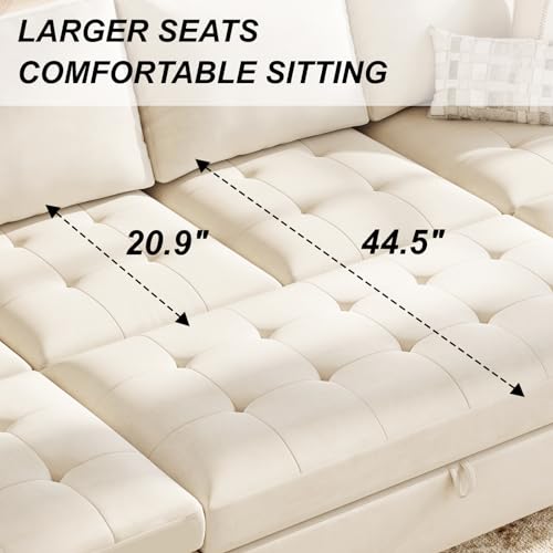 Beige Velvet Reversible L-Shaped Sectional Sofa