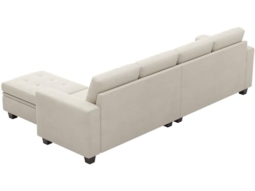 Beige Velvet Reversible L-Shaped Sectional Sofa