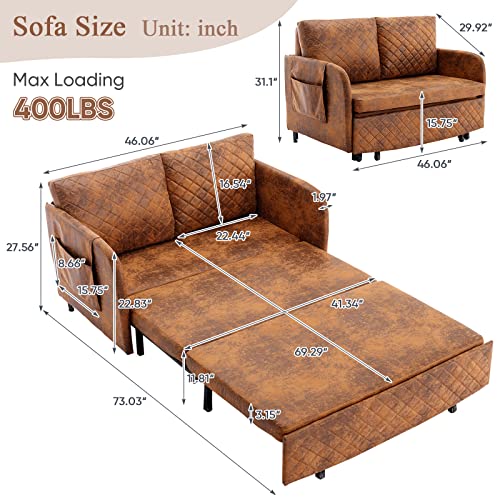 Antetek 46-Inch Faux Leather Sleeper Sofa