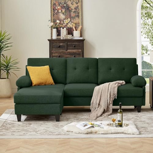 Green L-Shaped 86" Convertible Sectional Sofa with Ottoman