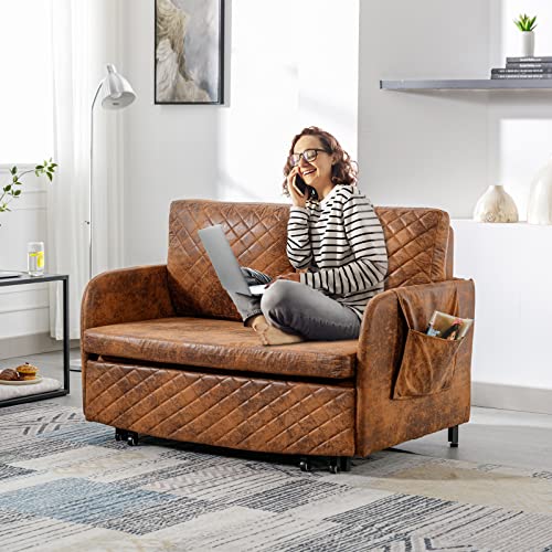 Antetek 46-Inch Faux Leather Sleeper Sofa