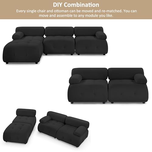 Modular L-Shaped Black Velvet Sectional Sofa
