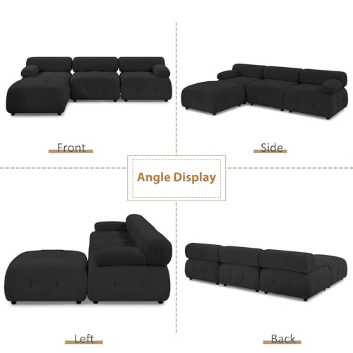 Modular L-Shaped Black Velvet Sectional Sofa