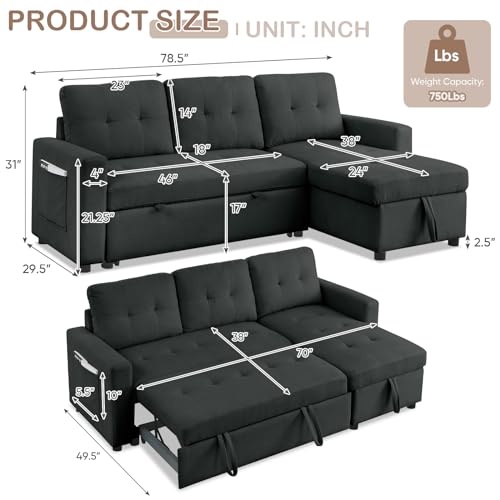 Reversible Sleeper Sectional Sofa with Storage Chaise
