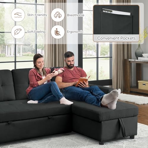 Reversible Sleeper Sectional Sofa with Storage Chaise