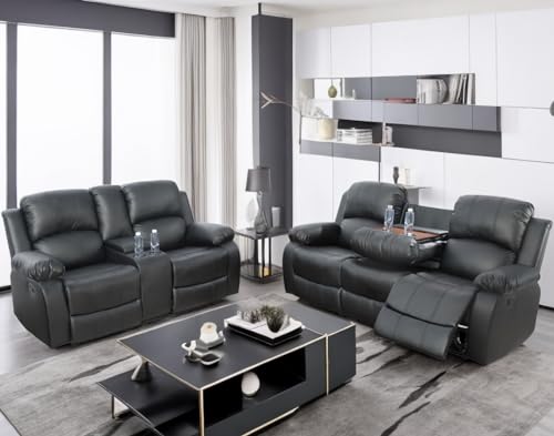 Black Leather Recliner Sofa and Loveseat Set