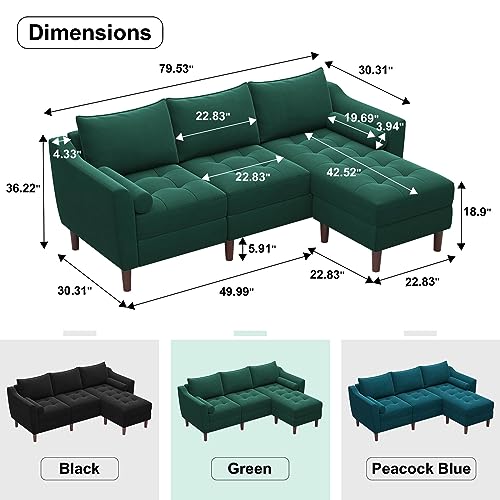 Belffin Green Velvet L-Shaped Sectional Sofa Set