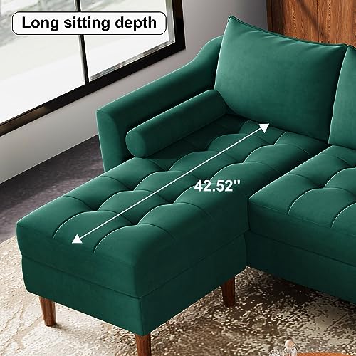 Belffin Green Velvet L-Shaped Sectional Sofa Set