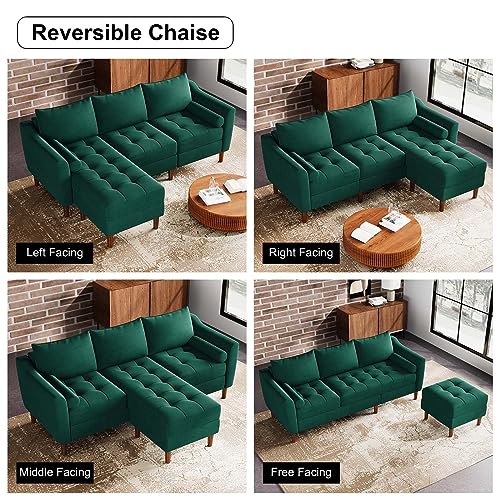 Belffin Green Velvet L-Shaped Sectional Sofa Set